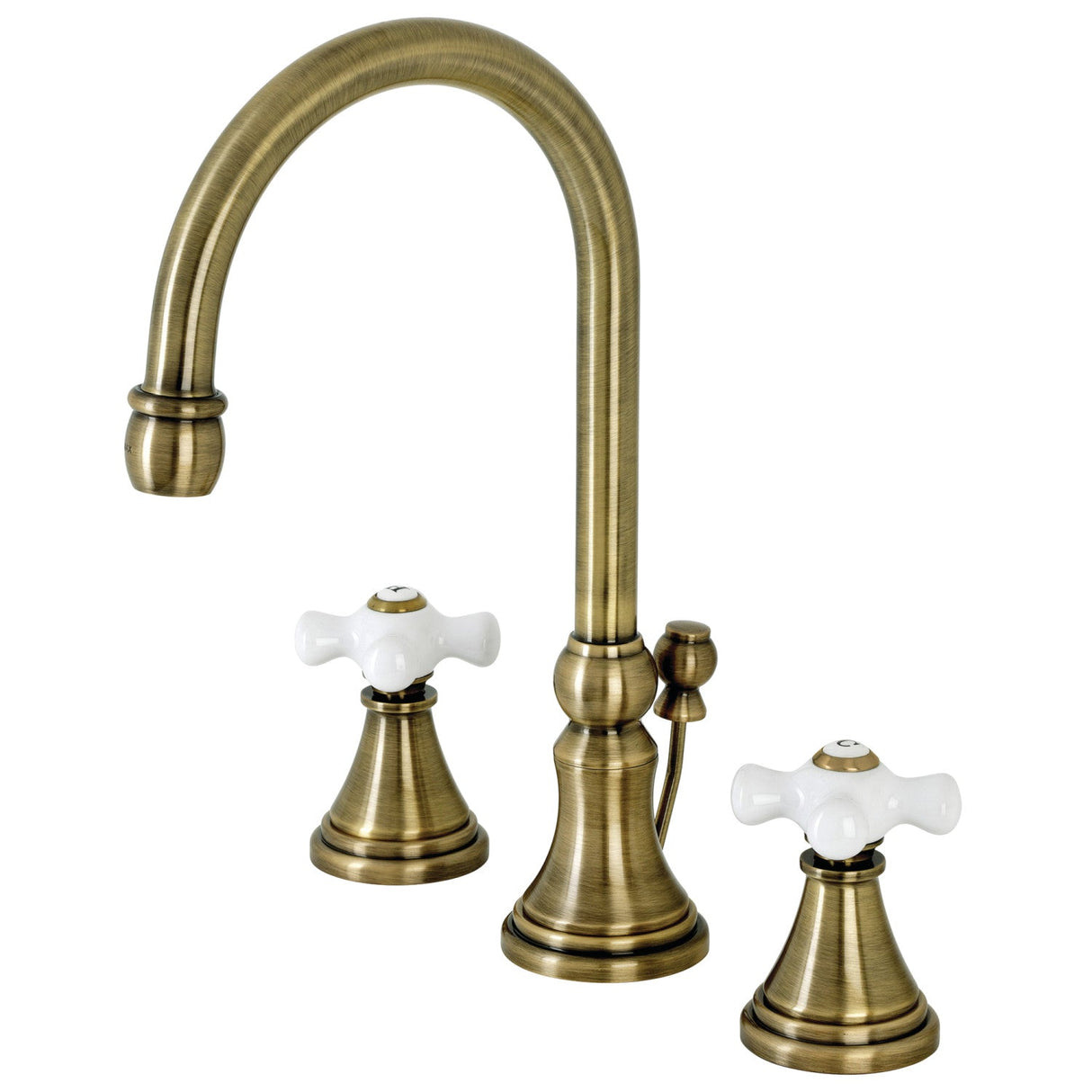 Governor KS2983PX Two-Handle 3-Hole Deck Mount Widespread Bathroom Faucet with Brass Pop-Up, Antique Brass