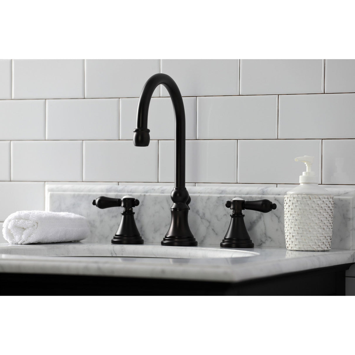 Heirloom KS2985BAL Two-Handle 3-Hole Deck Mount Widespread Bathroom Faucet with Brass Pop-Up, Oil Rubbed Bronze