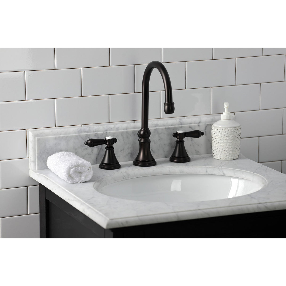 Heirloom KS2985BAL Two-Handle 3-Hole Deck Mount Widespread Bathroom Faucet with Brass Pop-Up, Oil Rubbed Bronze