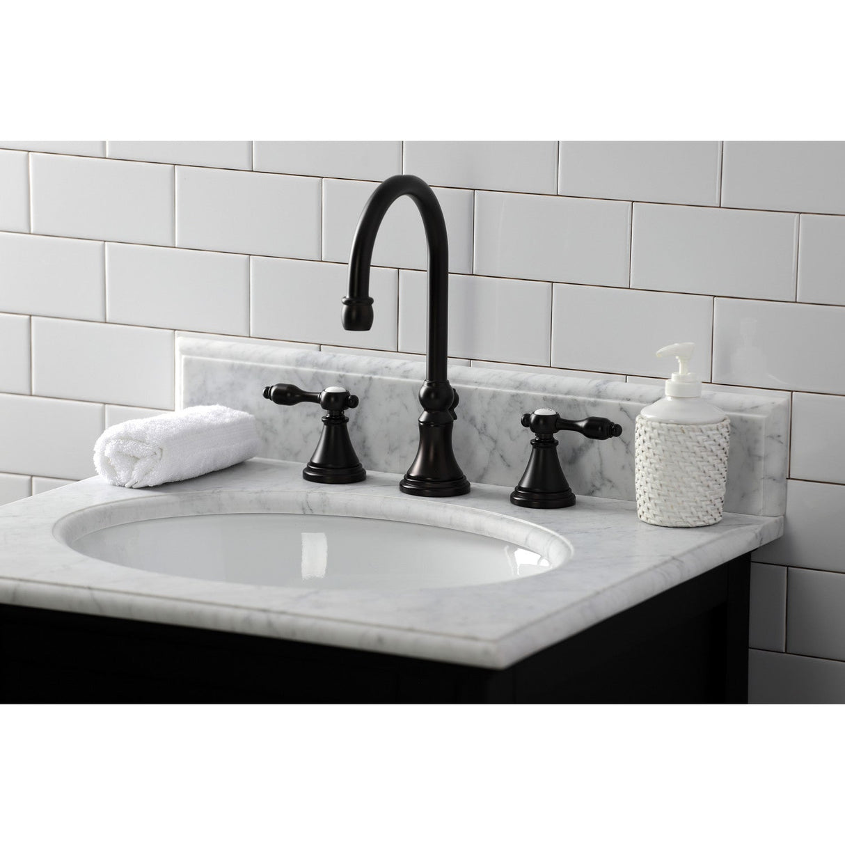 Tudor KS2985TAL Two-Handle 3-Hole Deck Mount Widespread Bathroom Faucet with Brass Pop-Up, Oil Rubbed Bronze