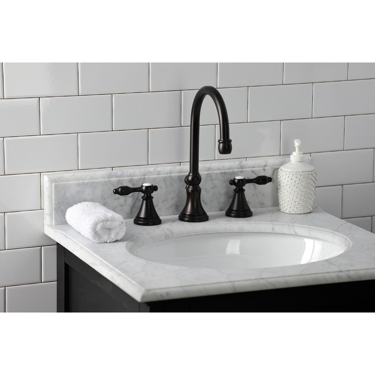 Tudor KS2985TAL Two-Handle 3-Hole Deck Mount Widespread Bathroom Faucet with Brass Pop-Up, Oil Rubbed Bronze