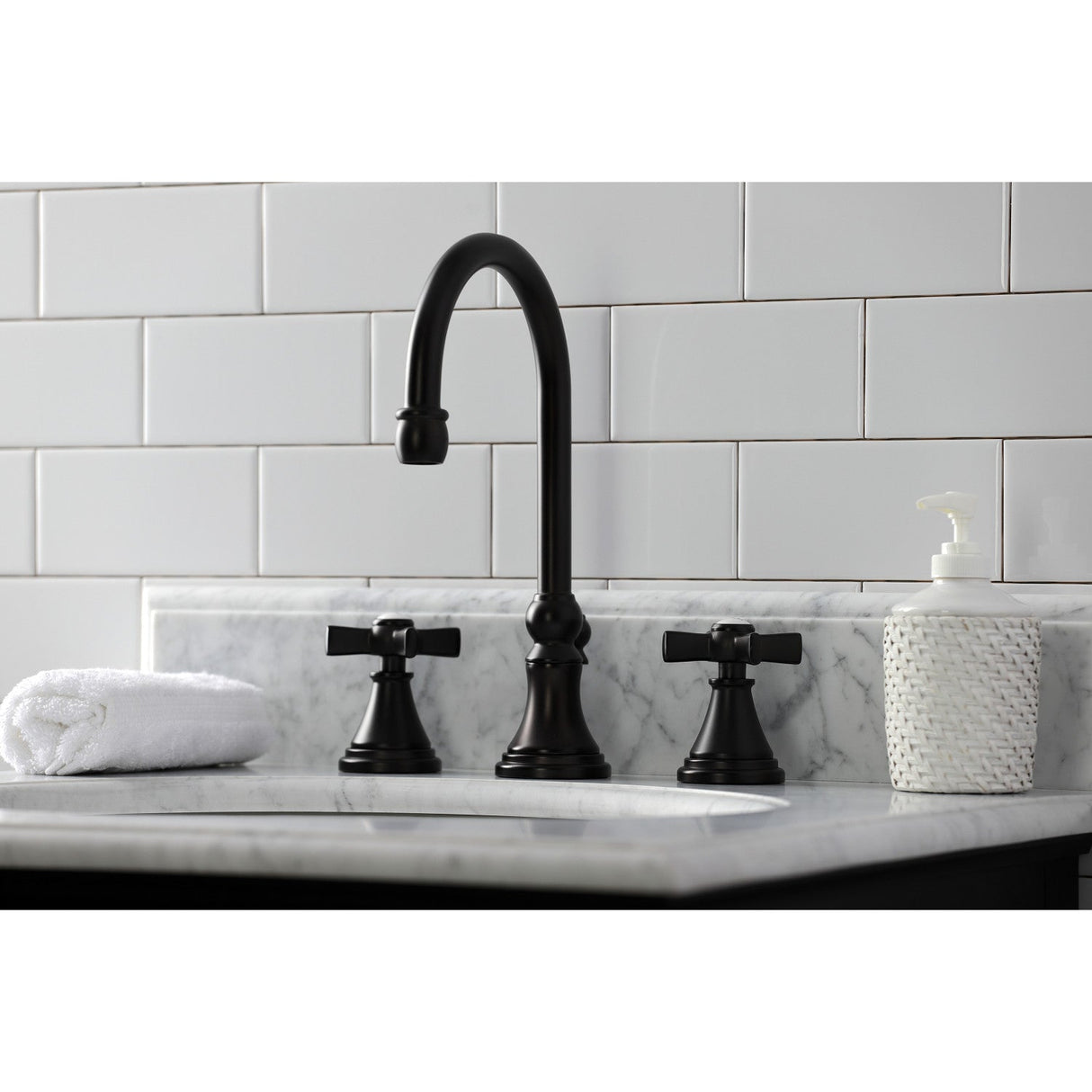 Millennium KS2985ZX Two-Handle 3-Hole Deck Mount Widespread Bathroom Faucet with Brass Pop-Up, Oil Rubbed Bronze