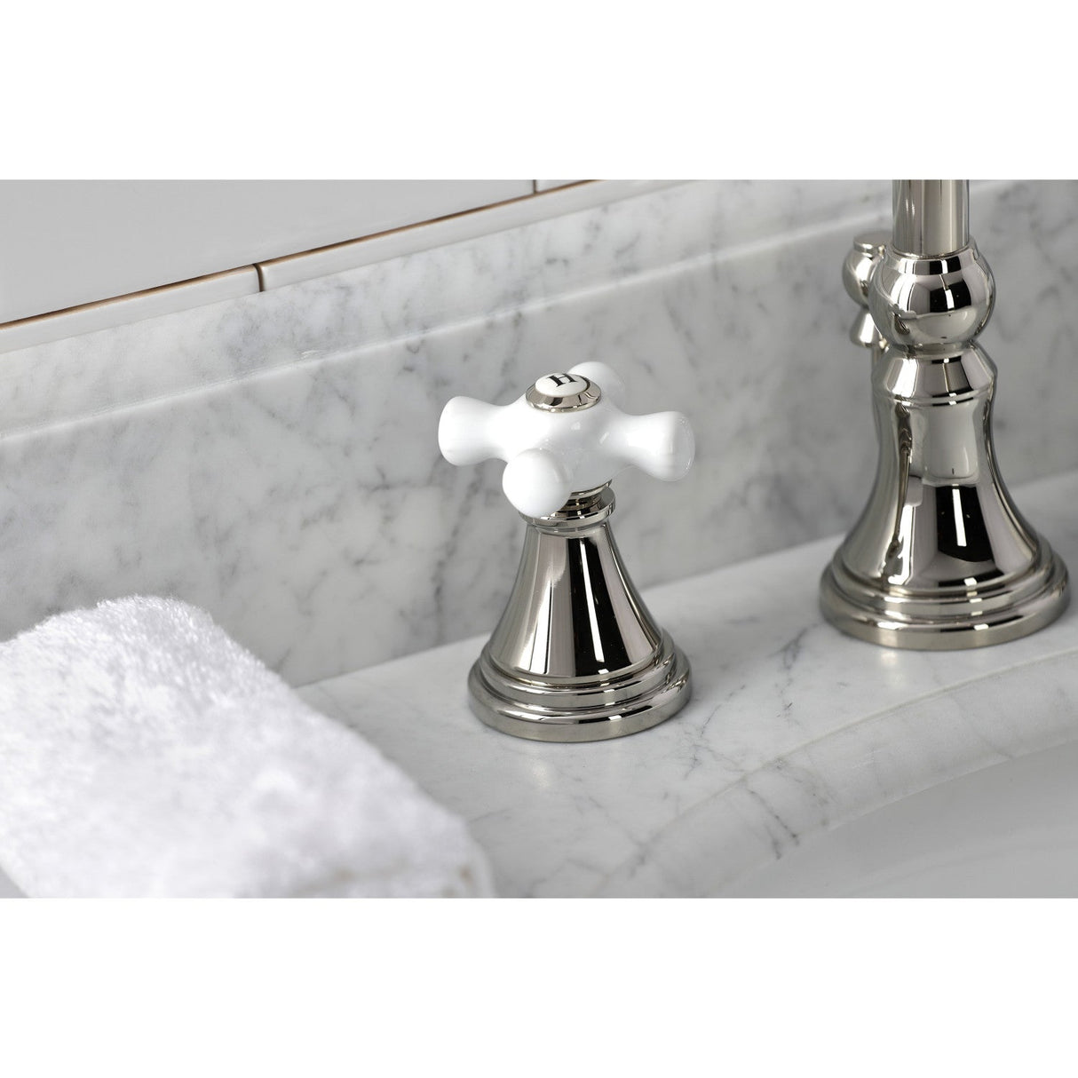 Governor KS2986PX Two-Handle 3-Hole Deck Mount Widespread Bathroom Faucet with Brass Pop-Up, Polished Nickel