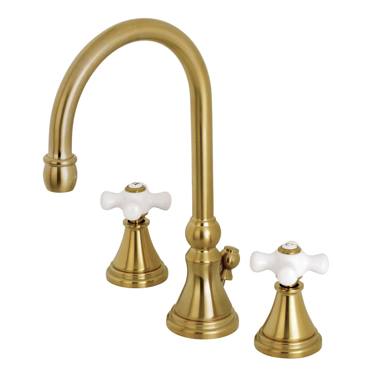 Governor KS2987PX Two-Handle 3-Hole Deck Mount Widespread Bathroom Faucet with Brass Pop-Up, Brushed Brass