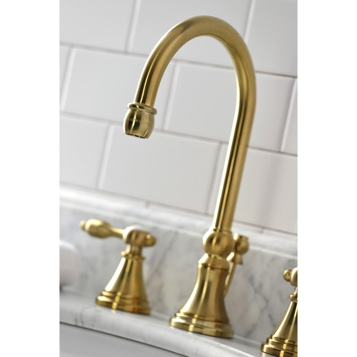 Tudor KS2987TAL Two-Handle 3-Hole Deck Mount Widespread Bathroom Faucet with Brass Pop-Up, Brushed Brass