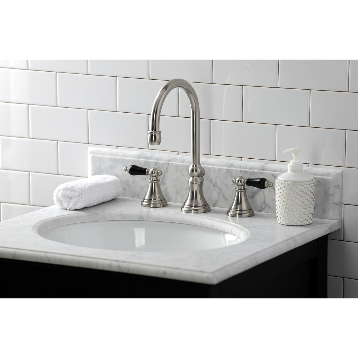 Duchess KS2988PKL Two-Handle 3-Hole Deck Mount Widespread Bathroom Faucet with Brass Pop-Up, Brushed Nickel