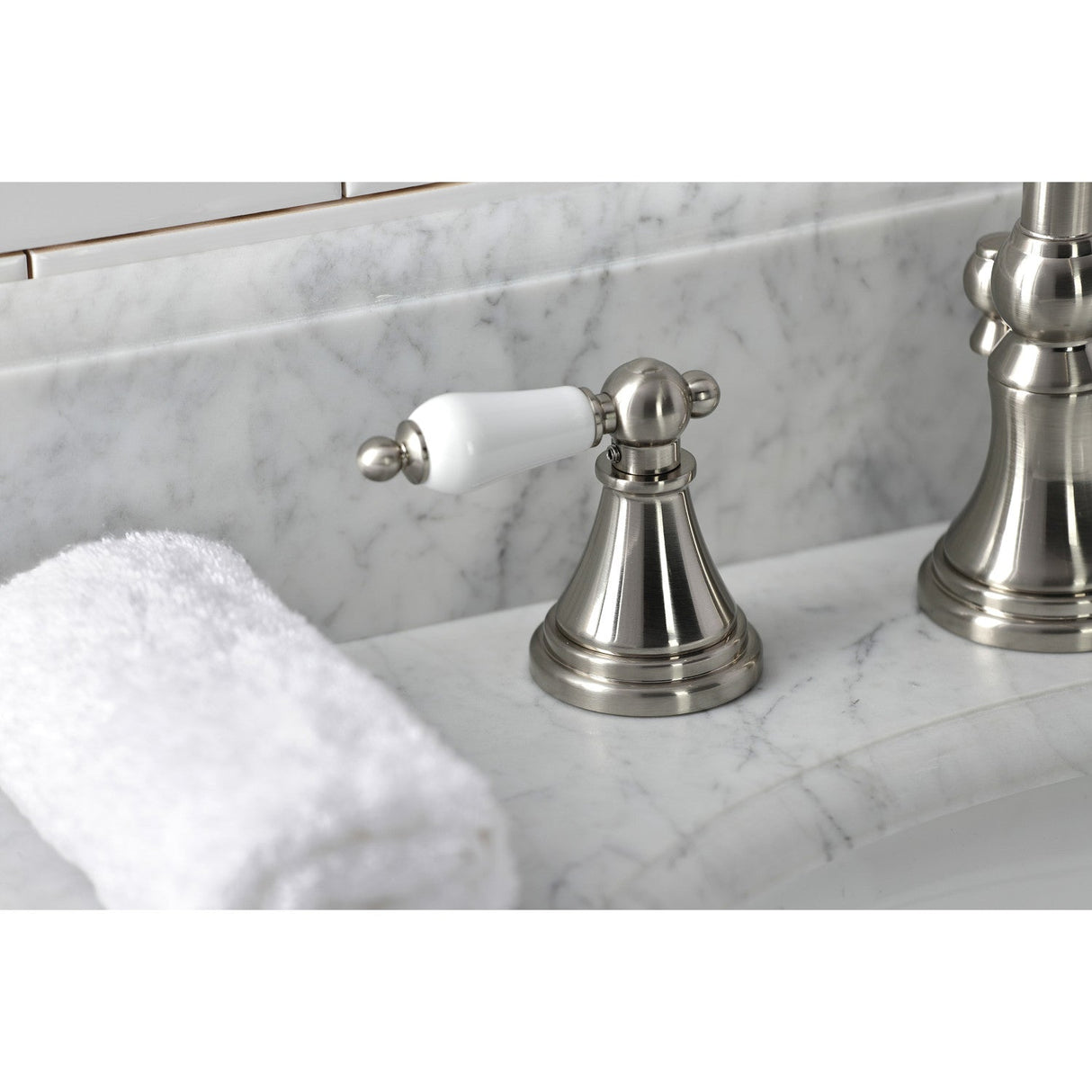 Governor KS2988PL Two-Handle 3-Hole Deck Mount Widespread Bathroom Faucet with Brass Pop-Up, Brushed Nickel