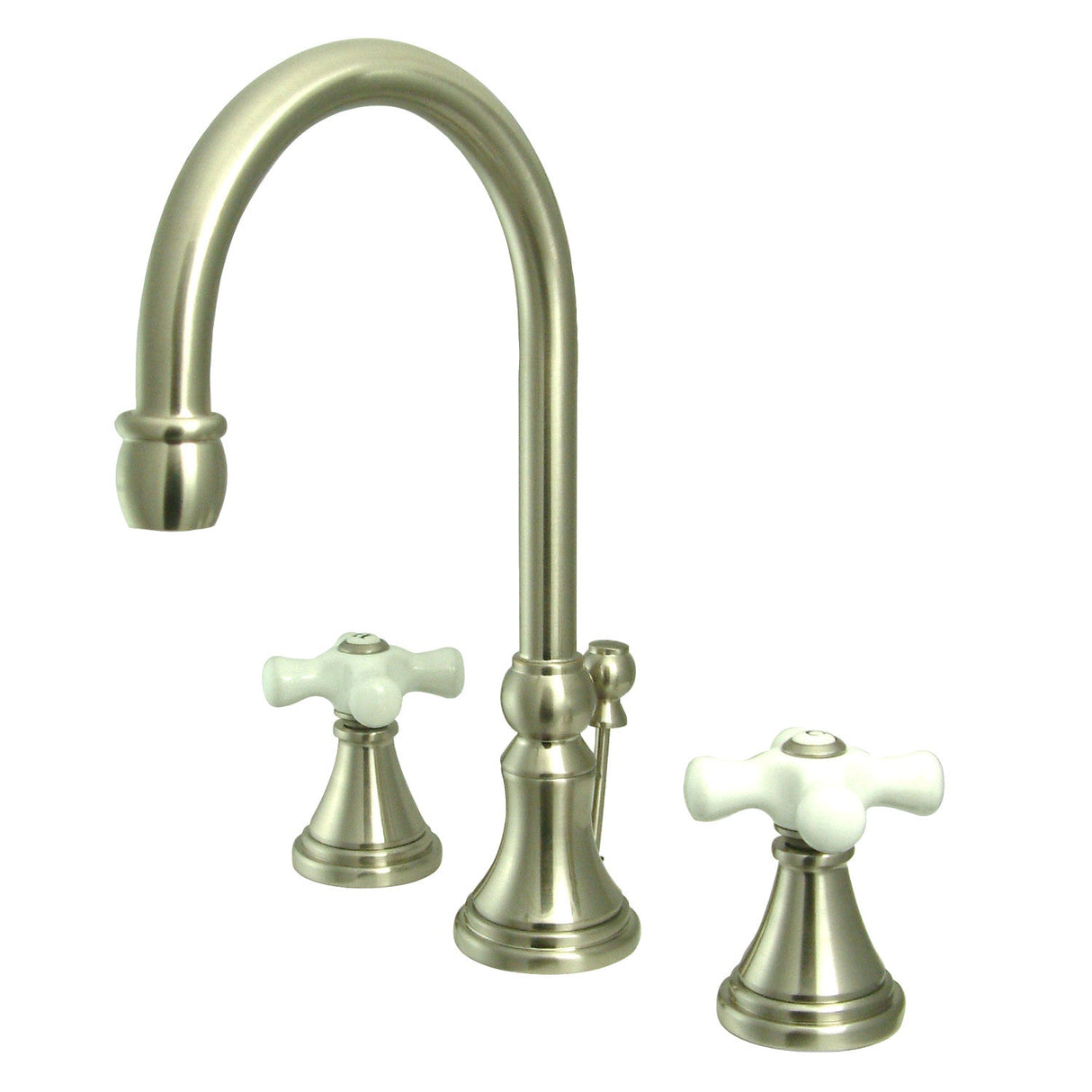 Governor KS2988PX Two-Handle 3-Hole Deck Mount Widespread Bathroom Faucet with Brass Pop-Up, Brushed Nickel