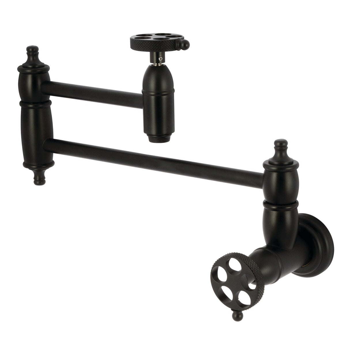 Webb KS3100RKX Two-Handle 1-Hole Wall Mount Pot Filler with Knurled Handle, Matte Black