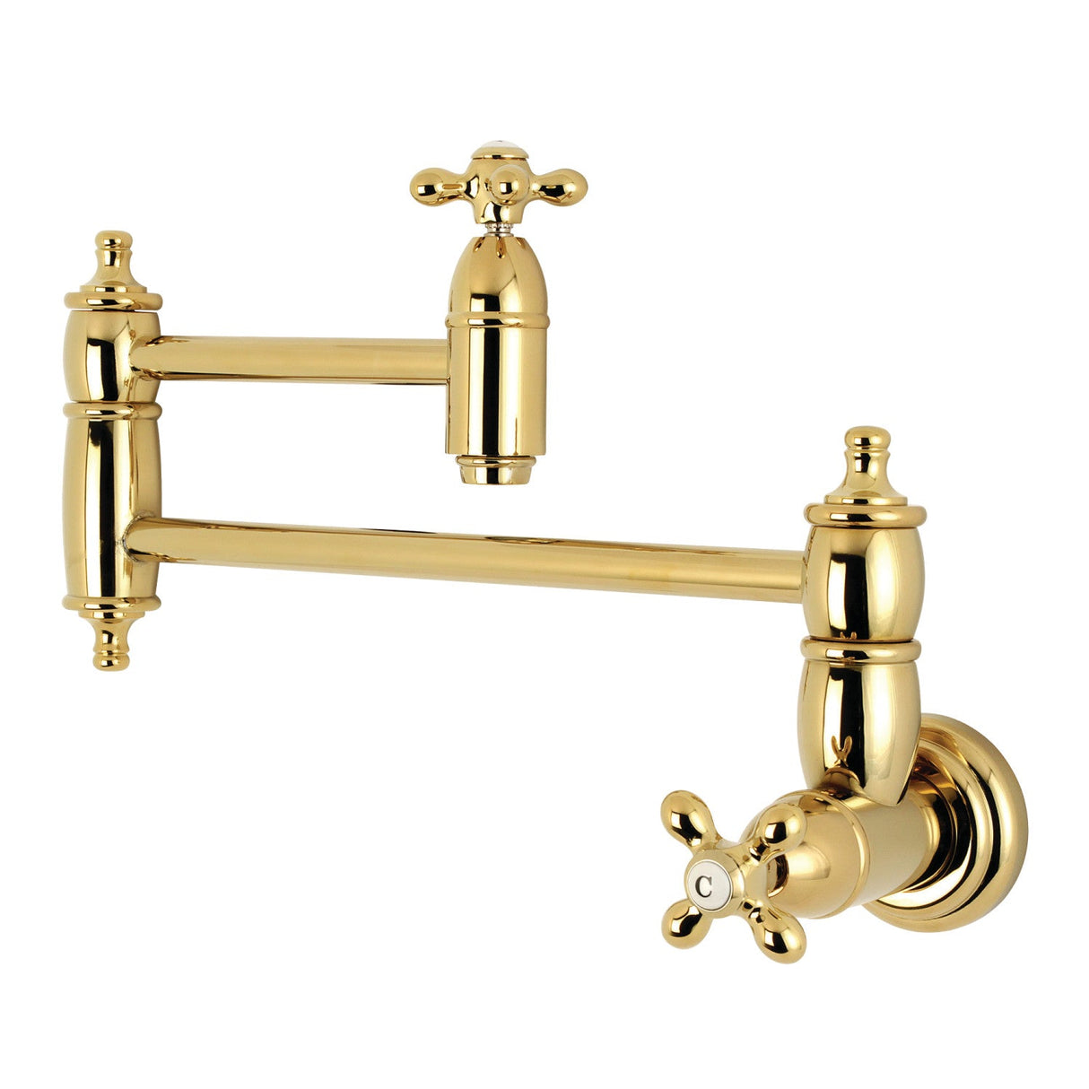 Restoration KS3102AX Two-Handle 1-Hole Wall Mount Pot Filler, Polished Brass