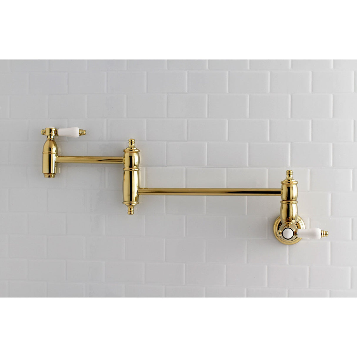 Bel-Air KS3102BPL Two-Handle 1-Hole Wall Mount Pot Filler, Polished Brass