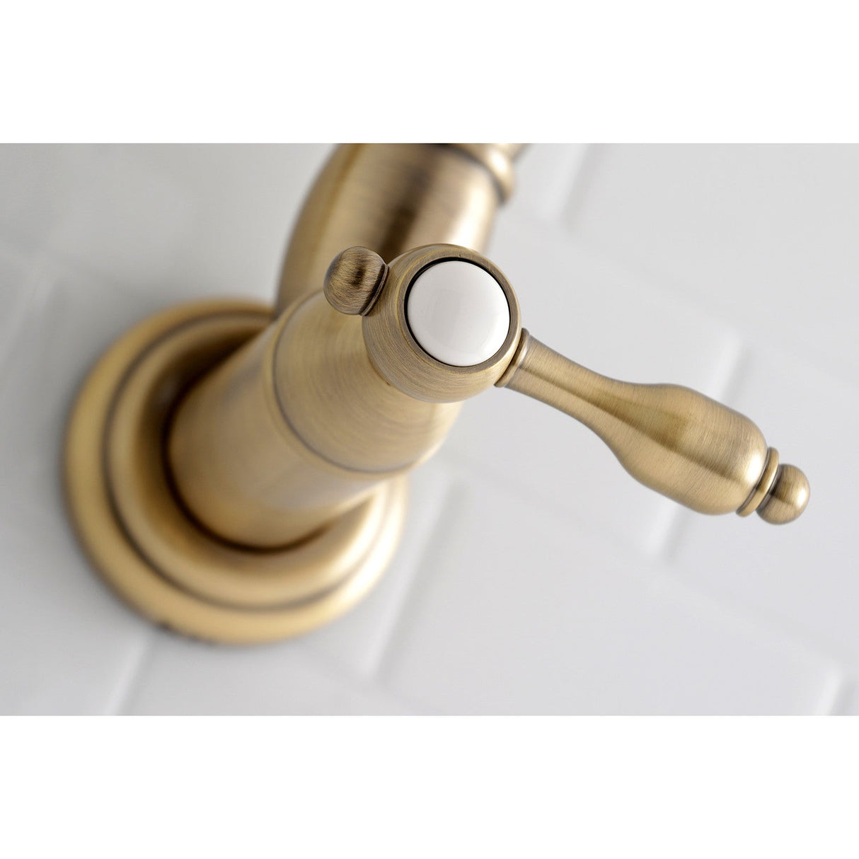 Tudor KS3103TAL Two-Handle 1-Hole Wall Mount Pot Filler, Antique Brass