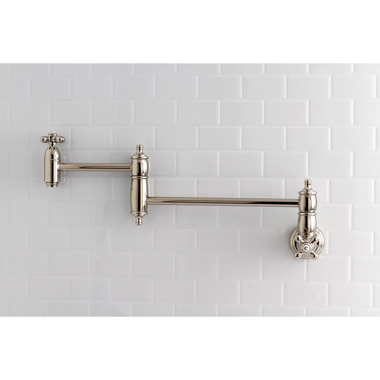 Restoration KS3106AX Two-Handle 1-Hole Wall Mount Pot Filler, Polished Nickel