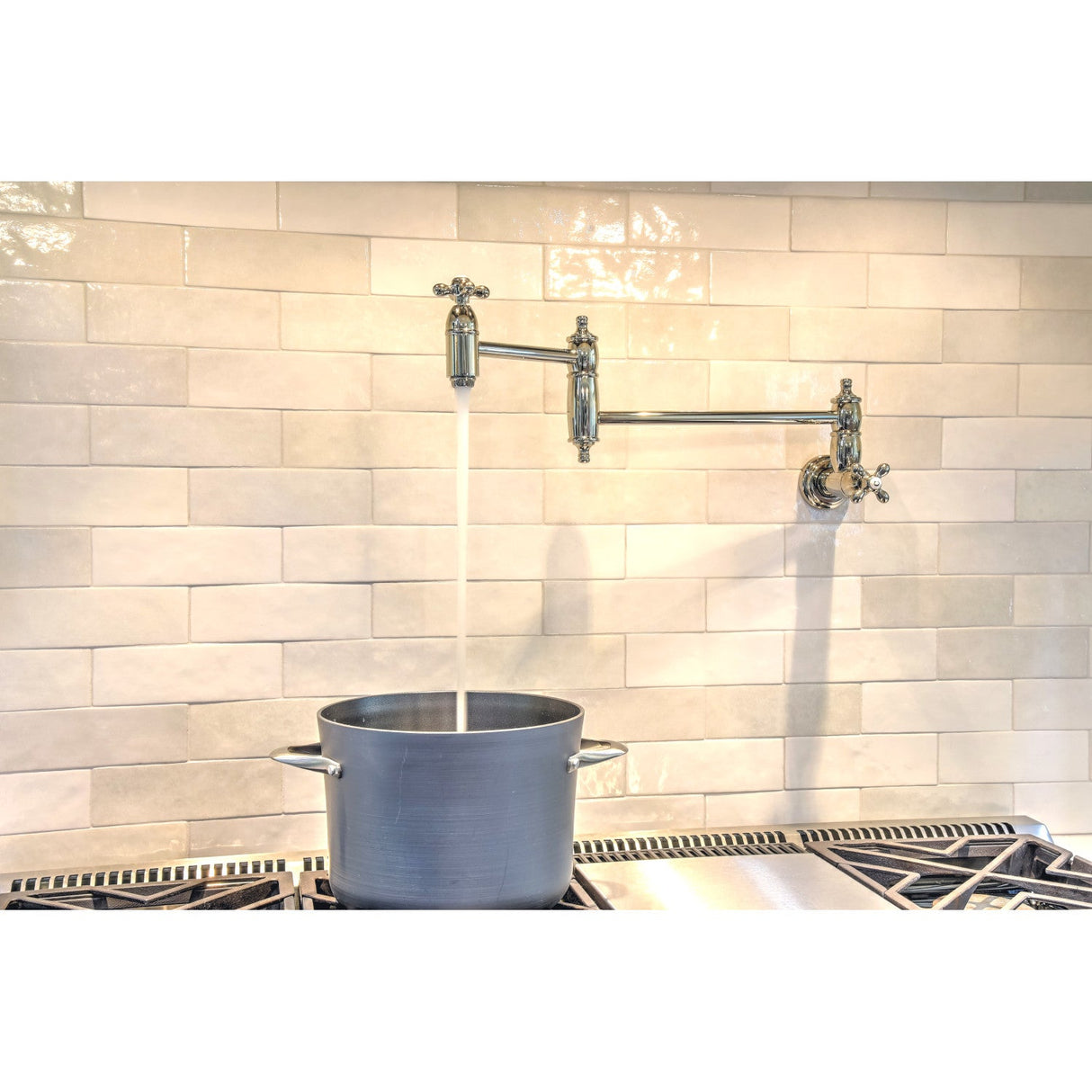Restoration KS3106AX Two-Handle 1-Hole Wall Mount Pot Filler, Polished Nickel