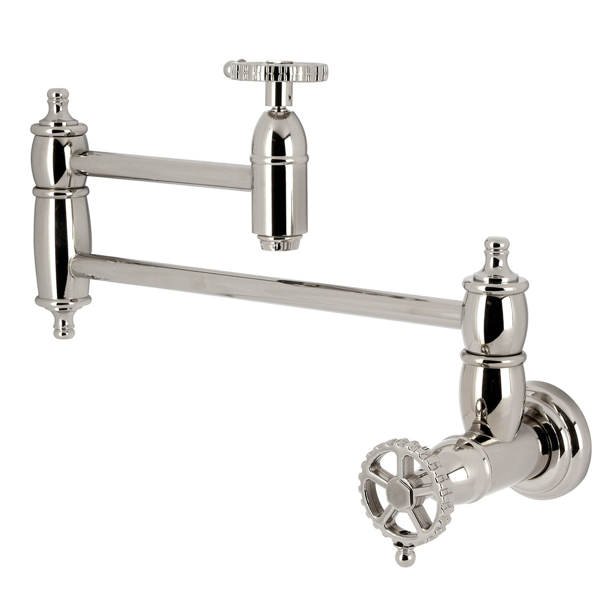 Fuller KS3106CG Two-Handle Wall Mount Pot Filler, Polished Nickel