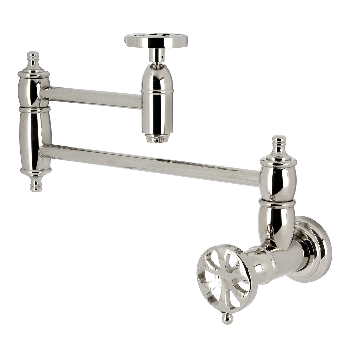 Belknap KS3106RX Two-Handle Wall Mount Pot Filler, Polished Nickel