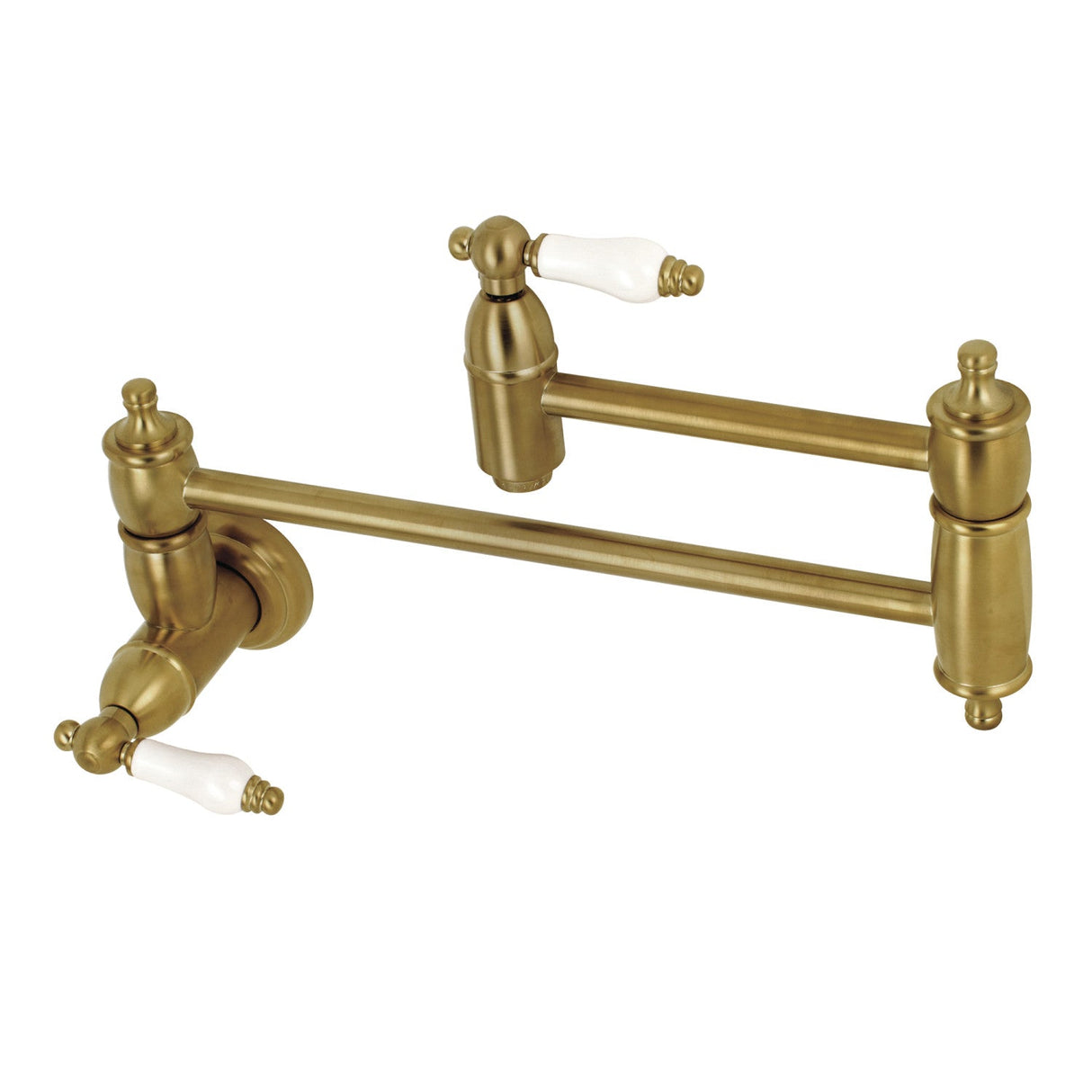 Restoration KS3107PL Two-Handle 1-Hole Wall Mount Pot Filler, Brushed Brass