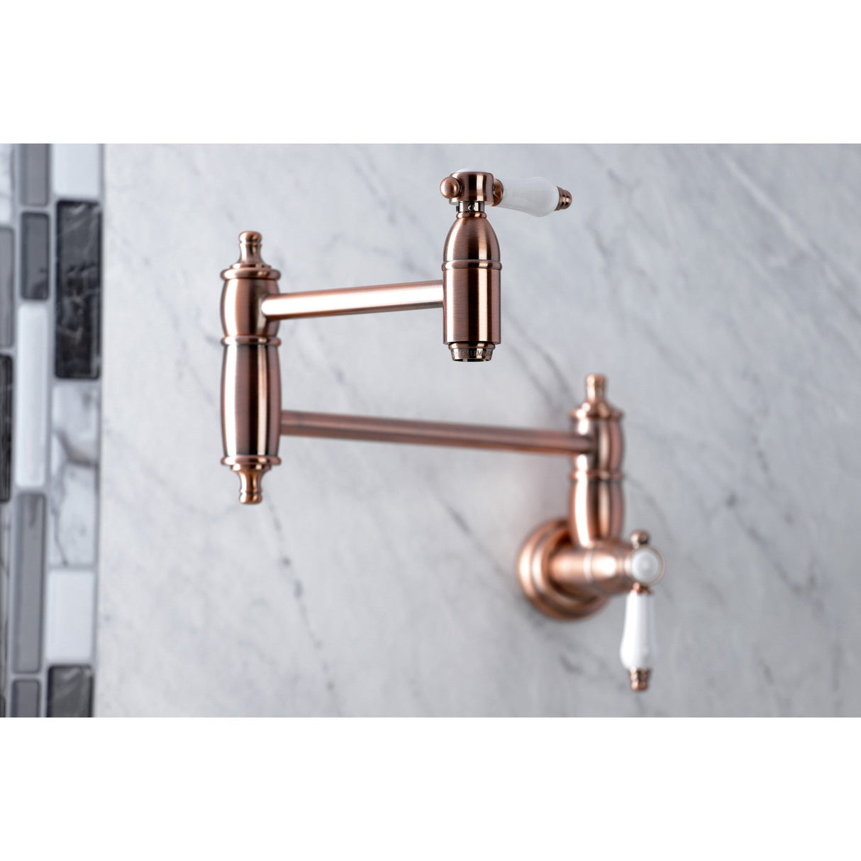 Bel-Air KS310BPLAC Two-Handle 1-Hole Wall Mount Pot Filler, Antique Copper