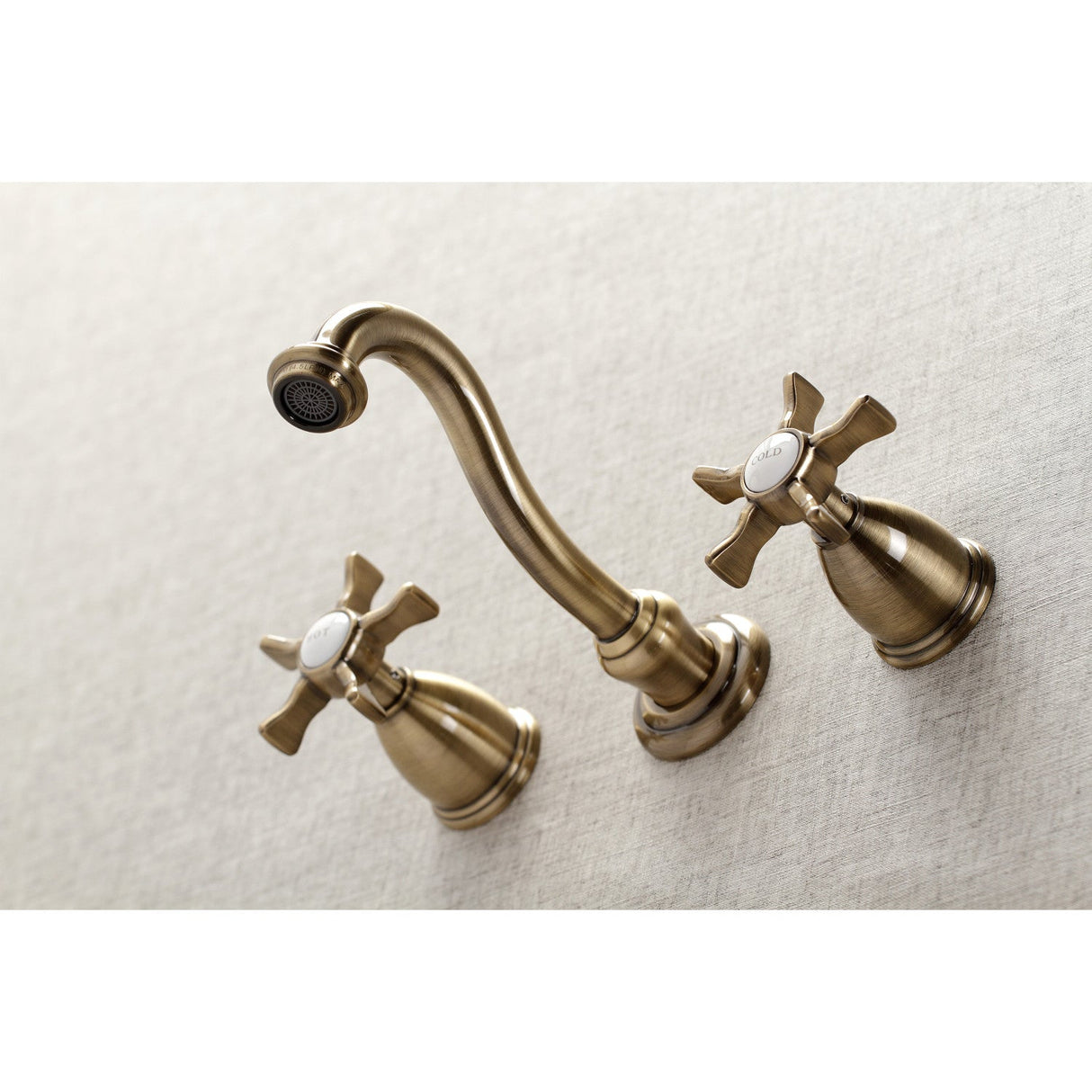 Hamilton KS3123NX Two-Handle 3-Hole Wall Mount Bathroom Faucet, Antique Brass