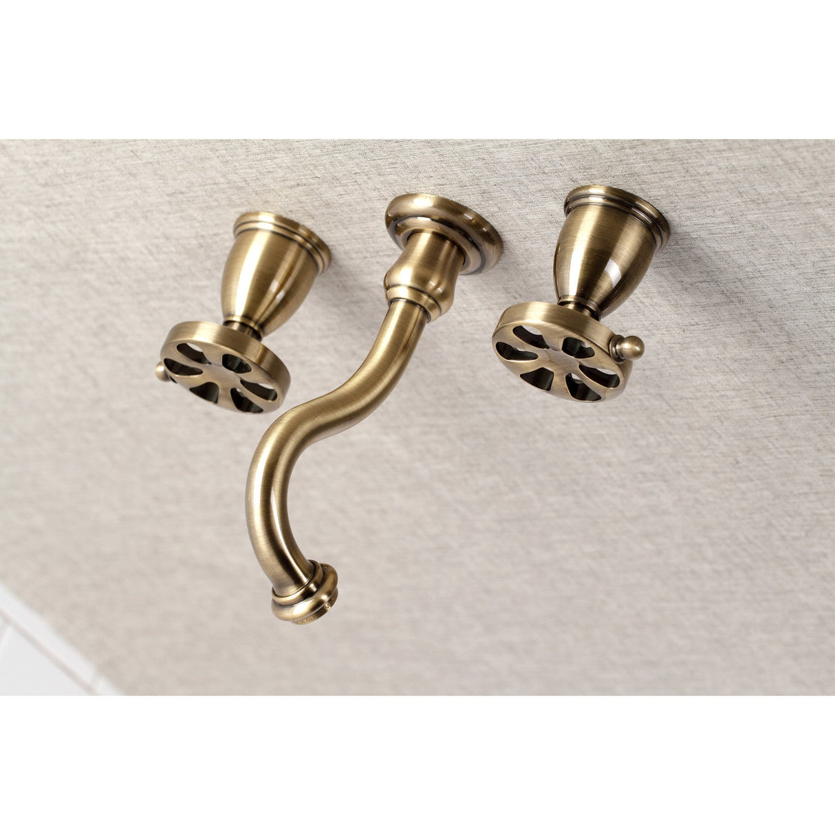 Belknap KS3123RX Two-Handle 3-Hole Wall Mount Bathroom Faucet, Antique Brass