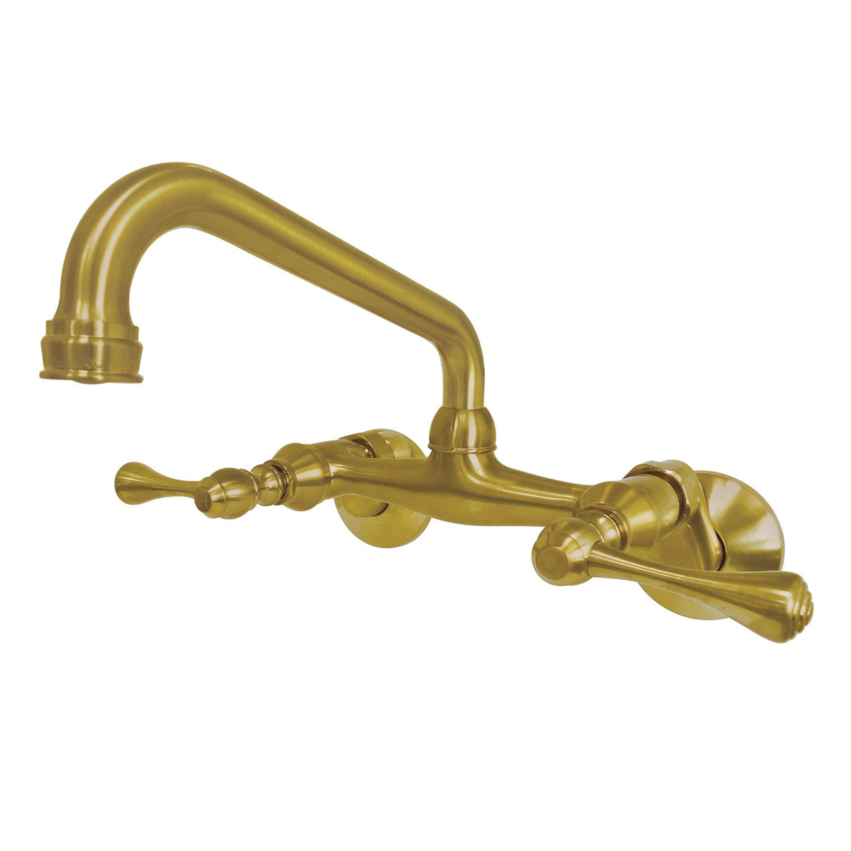 Kingston KS313SB Two-Handle 2-Hole Wall Mount Kitchen Faucet, Brushed Brass