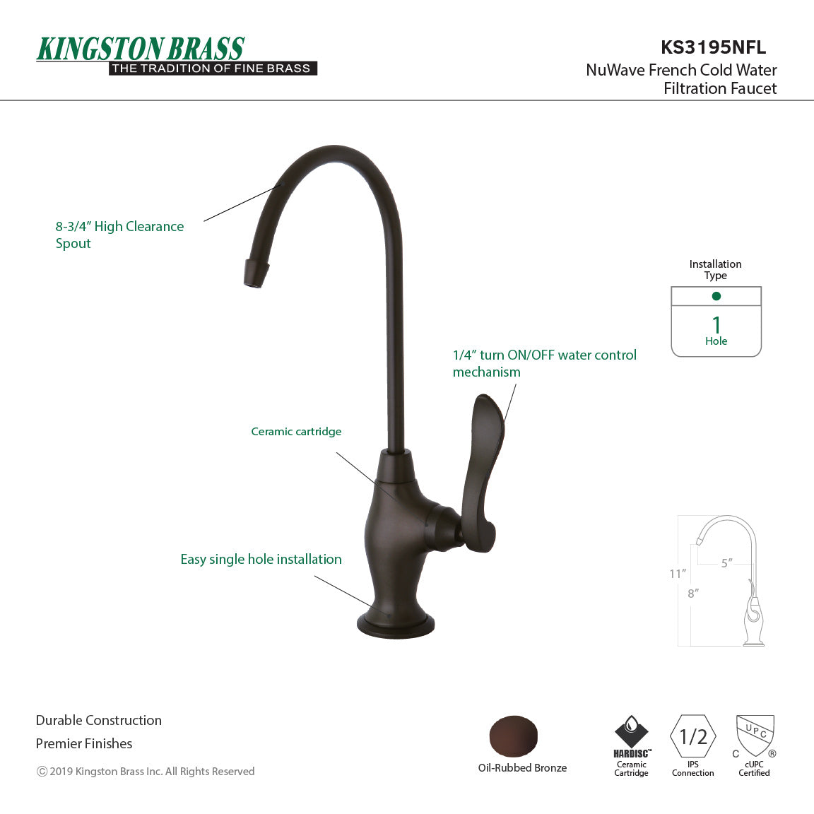 NuWave French KS3195NFL Single-Handle 1-Hole Deck Mount Water Filtration Faucet, Oil Rubbed Bronze