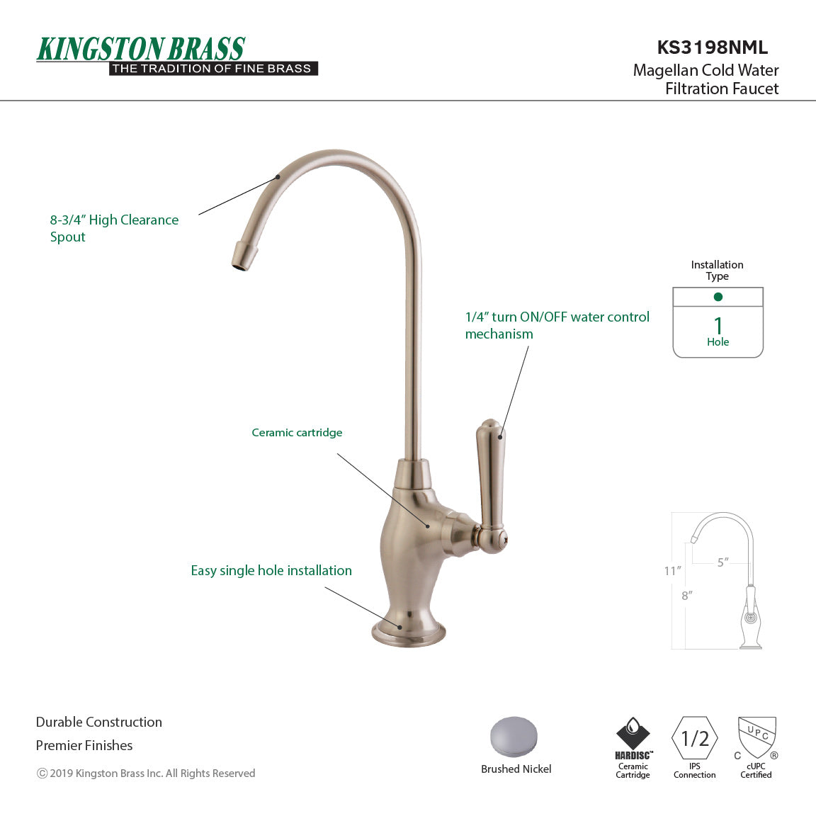 Magellan KS3198NML Single-Handle 1-Hole Deck Mount Water Filtration Faucet, Brushed Nickel