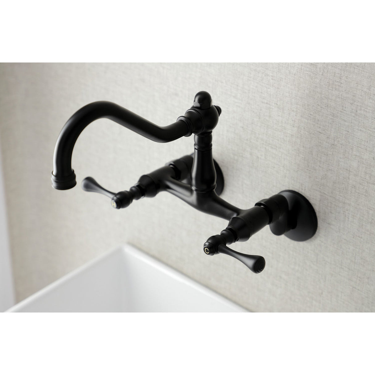 Vintage KS3220BL Two-Handle 2-Hole Wall Mount Kitchen Faucet, Matte Black