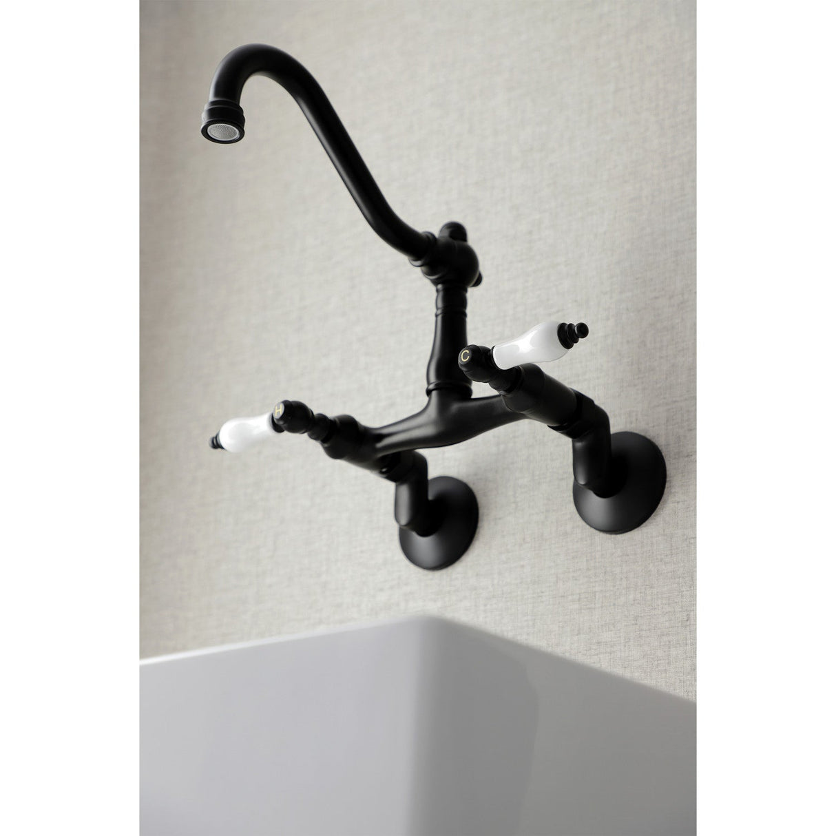 Vintage KS3220PL Two-Handle 2-Hole Wall Mount Kitchen Faucet, Matte Black