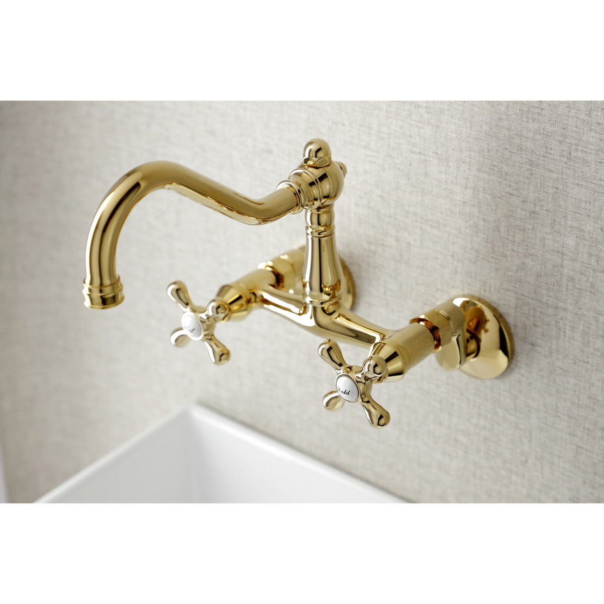 Vintage KS3222AX Two-Handle 2-Hole Wall Mount Kitchen Faucet, Polished Brass
