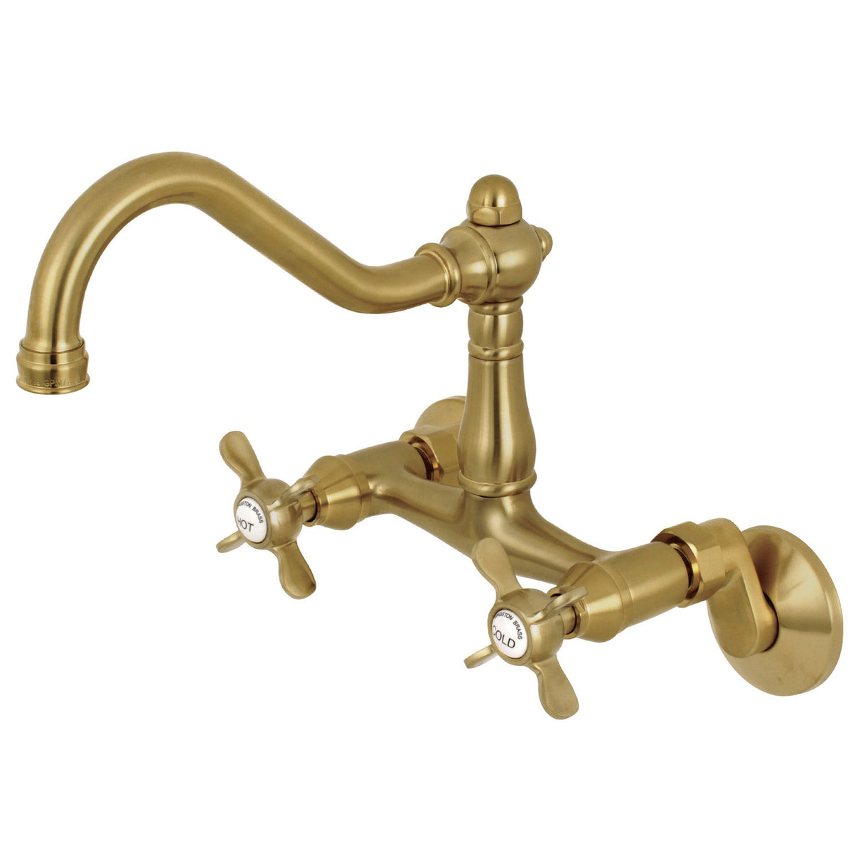 Essex KS3227BEX Two-Handle 2-Hole Wall Mount Kitchen Faucet, Brushed Brass