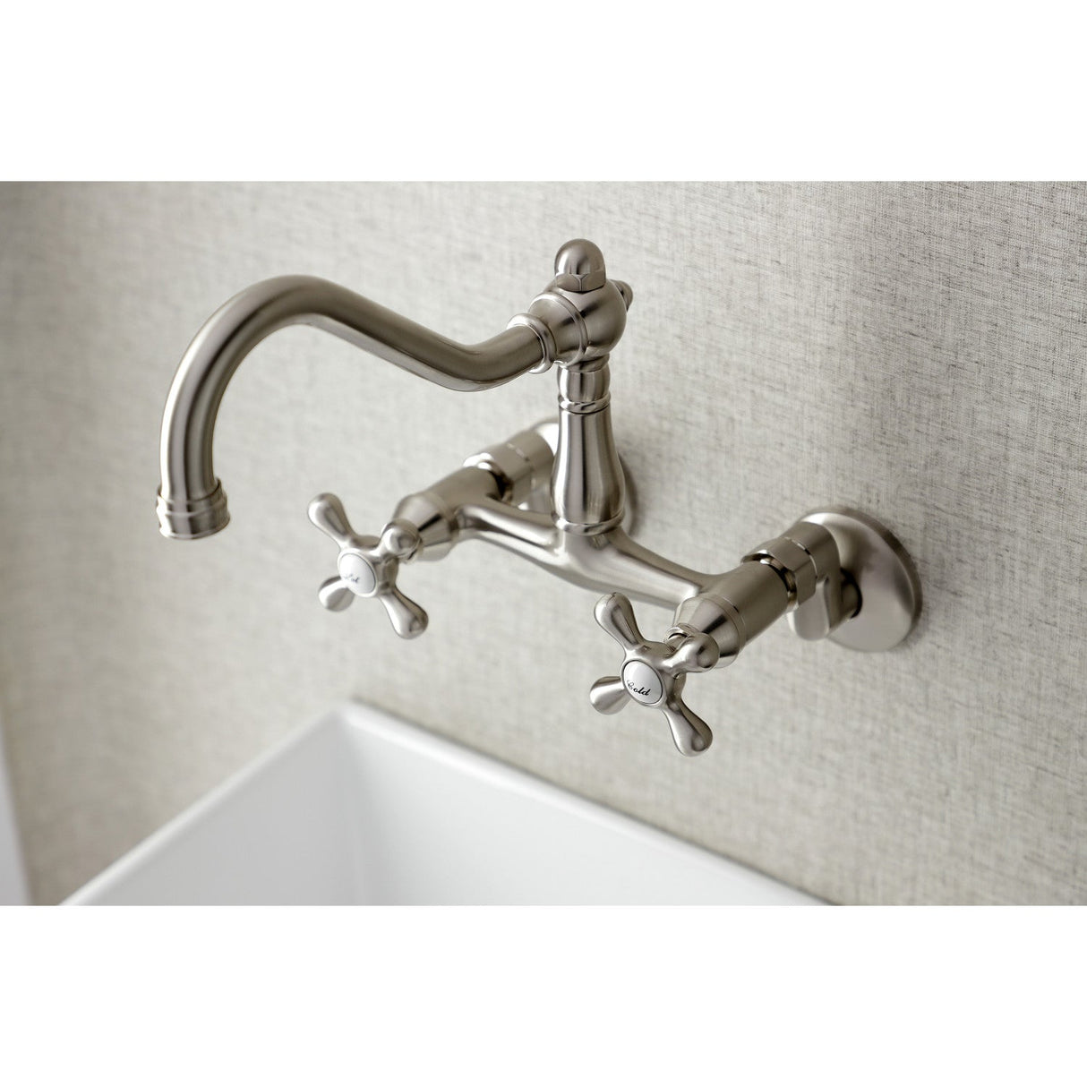 Vintage KS3228AX Two-Handle 2-Hole Wall Mount Kitchen Faucet, Brushed Nickel