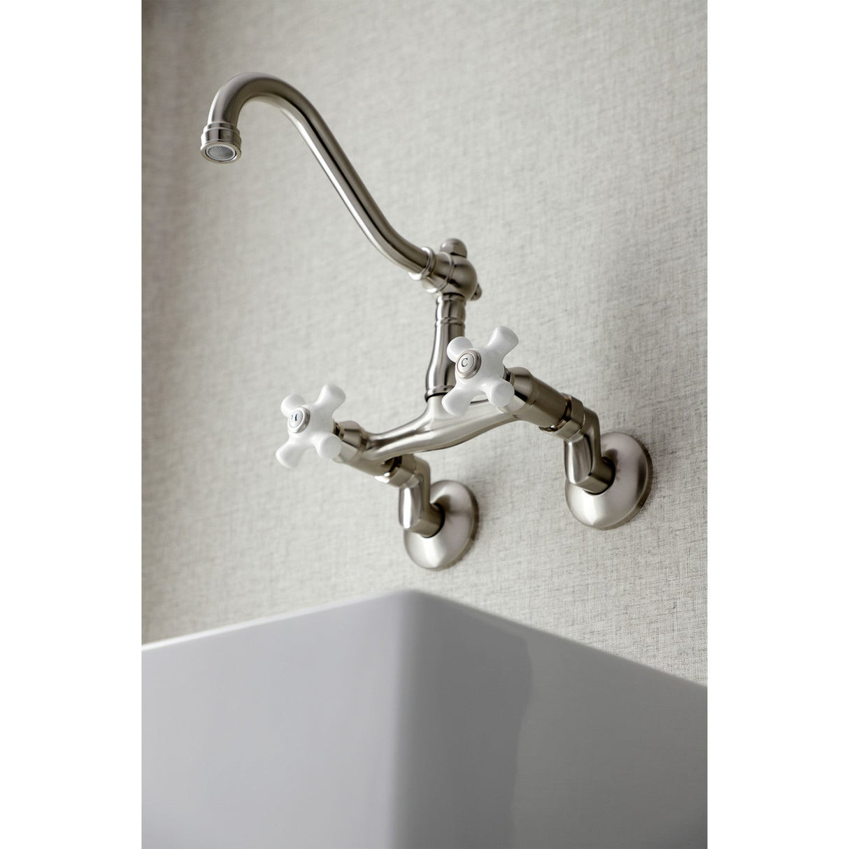 Vintage KS3228PX Two-Handle 2-Hole Wall Mount Kitchen Faucet, Brushed Nickel