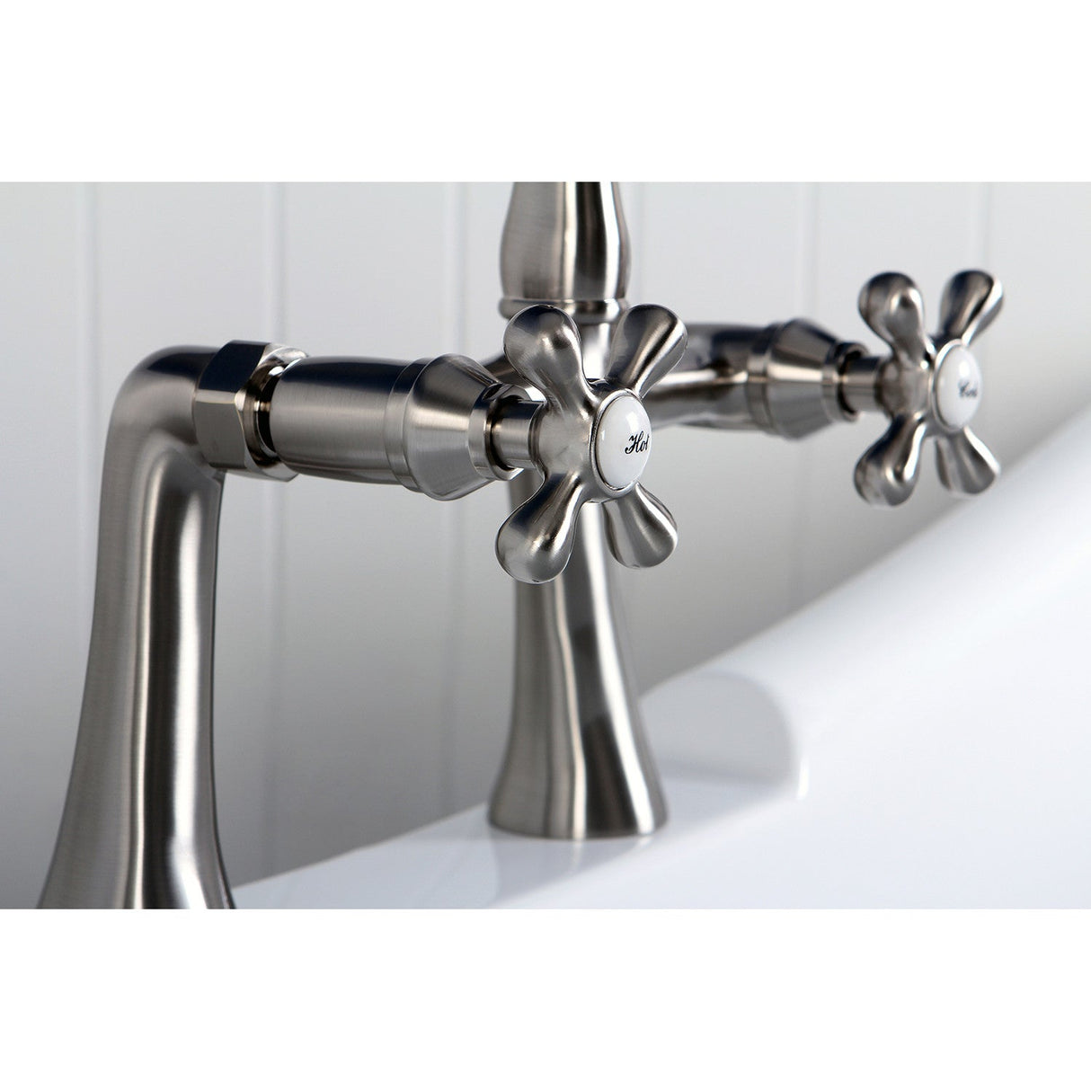 Restoration KS3238AX Two-Handle 2-Hole Deck Mount Clawfoot Tub Faucet, Brushed Nickel