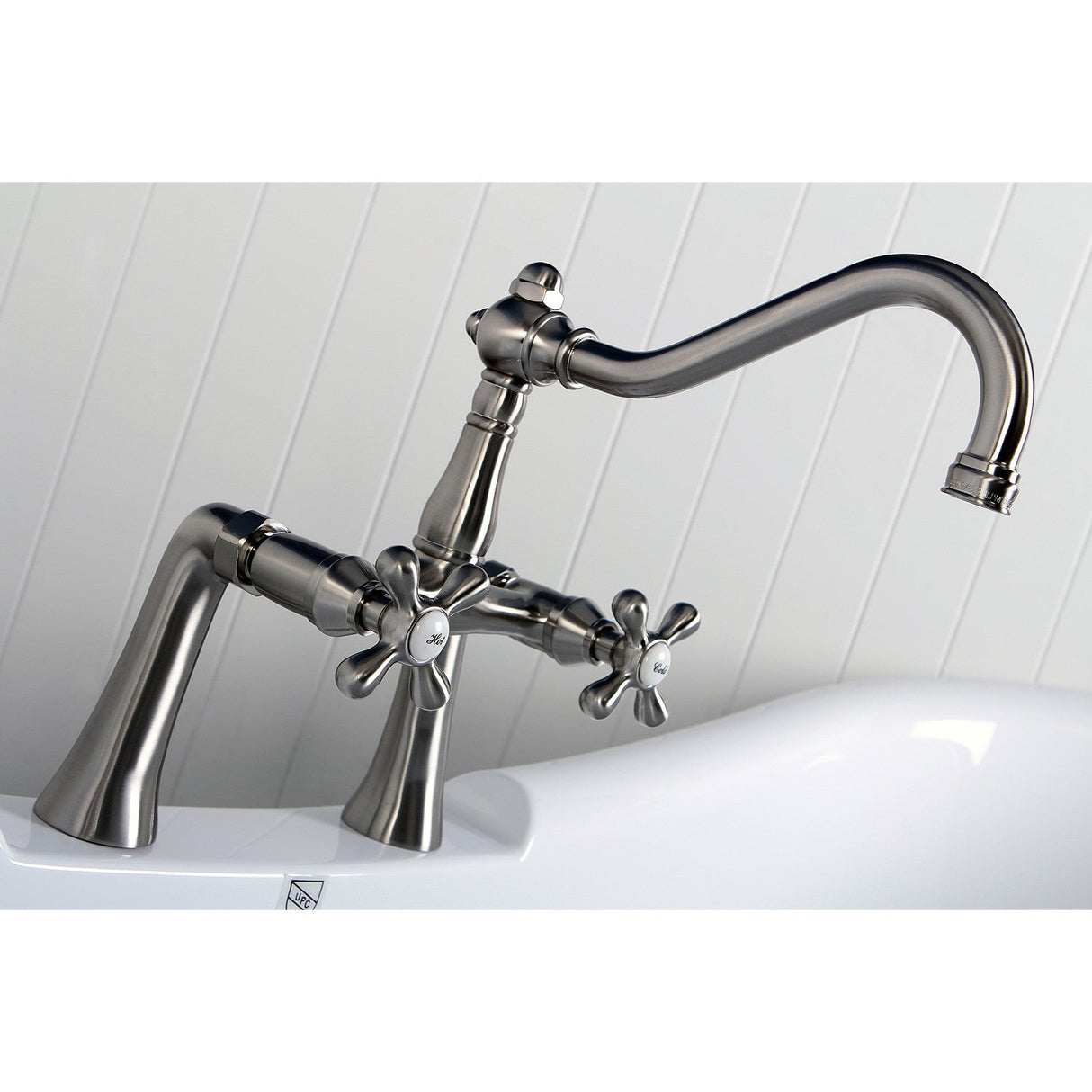 Restoration KS3238AX Two-Handle 2-Hole Deck Mount Clawfoot Tub Faucet, Brushed Nickel