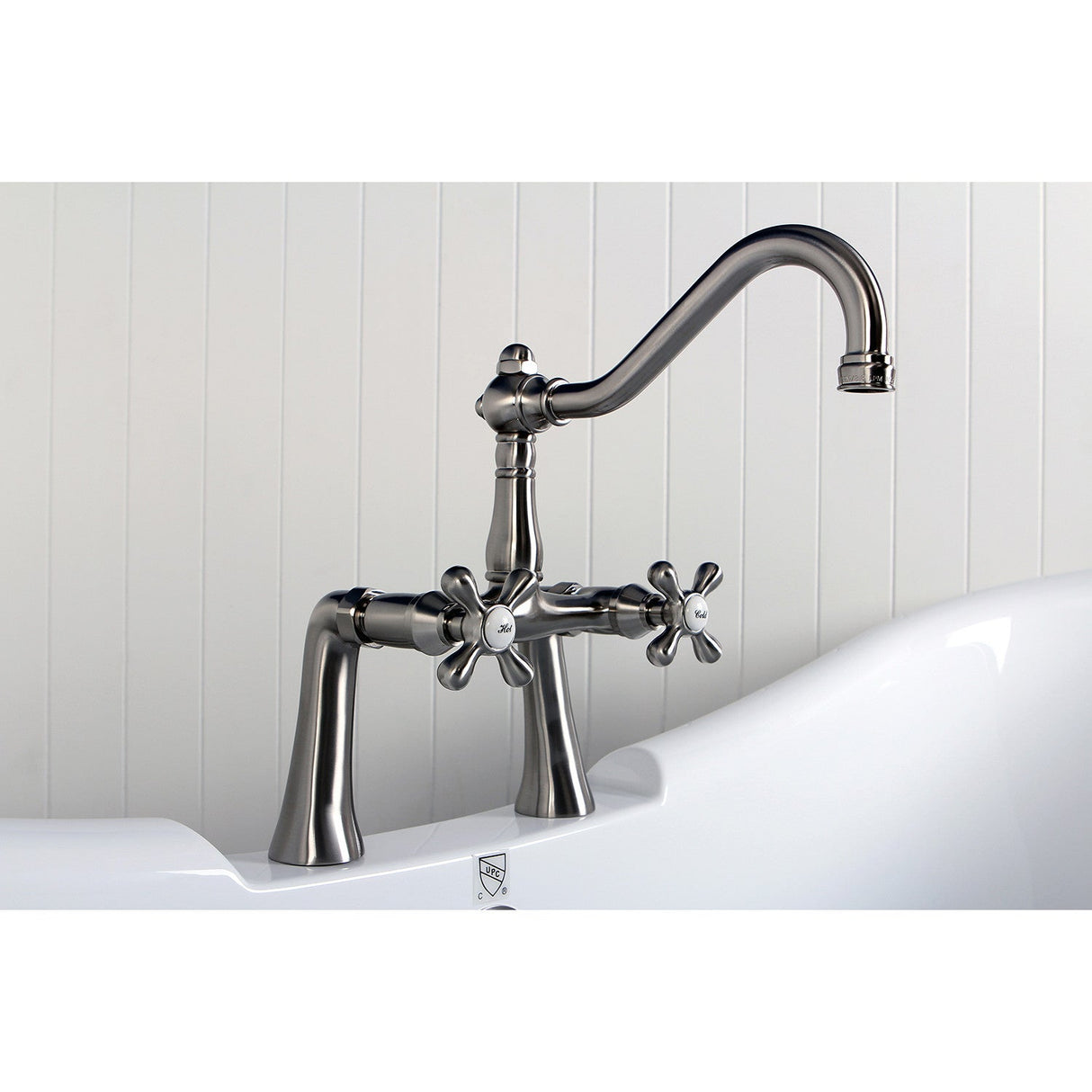 Restoration KS3238AX Two-Handle 2-Hole Deck Mount Clawfoot Tub Faucet, Brushed Nickel