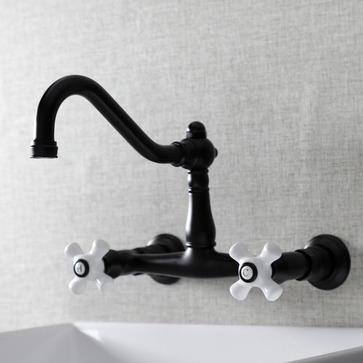 Vintage KS3240PX Two-Handle 2-Hole Wall Mount Bathroom Faucet, Matte Black