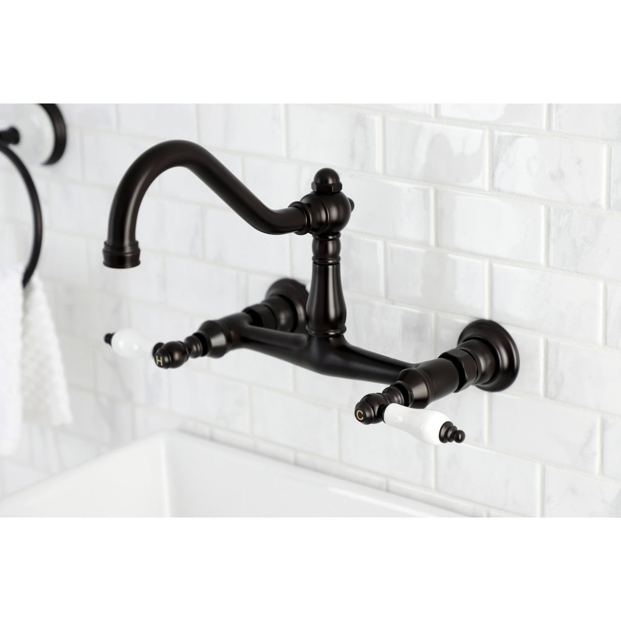 Vintage KS3245PL Two-Handle 2-Hole Wall Mount Bathroom Faucet, Oil Rubbed Bronze