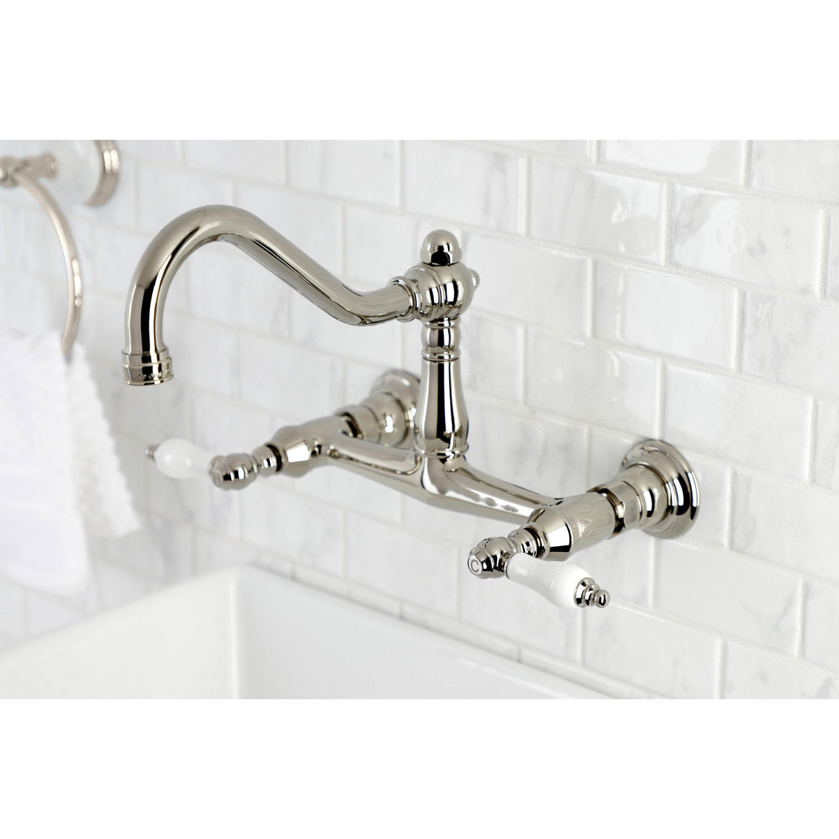 Vintage KS3246PL Two-Handle 2-Hole Wall Mount Bathroom Faucet, Polished Nickel