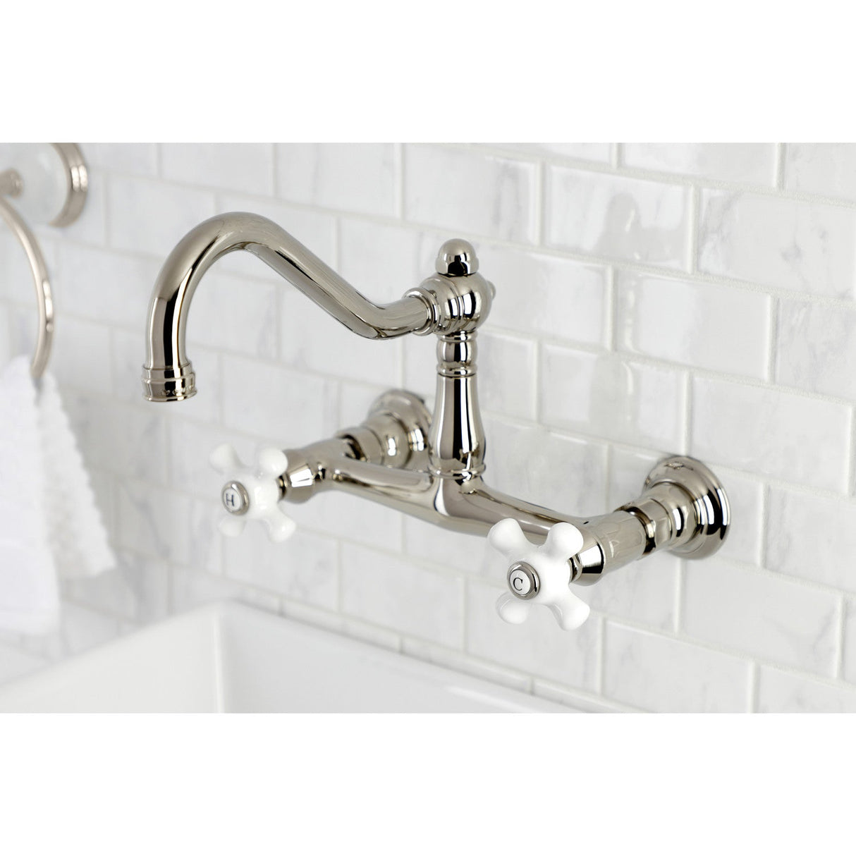 Vintage KS3246PX Two-Handle 2-Hole Wall Mount Bathroom Faucet, Polished Nickel
