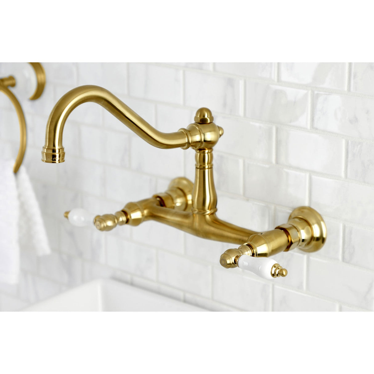 Vintage KS3247PL Two-Handle 2-Hole Wall Mount Bathroom Faucet, Brushed Brass