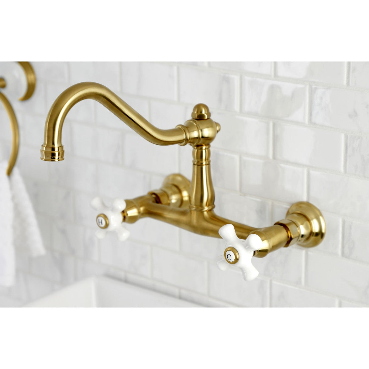 Vintage KS3247PX Two-Handle 2-Hole Wall Mount Bathroom Faucet, Brushed Brass