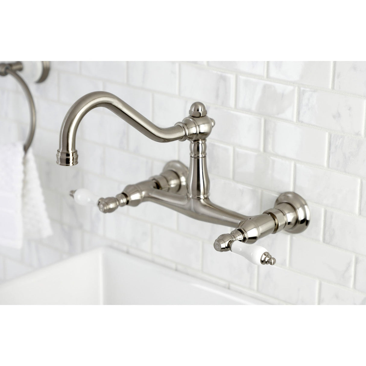 Vintage KS3248PL Two-Handle 2-Hole Wall Mount Bathroom Faucet, Brushed Nickel