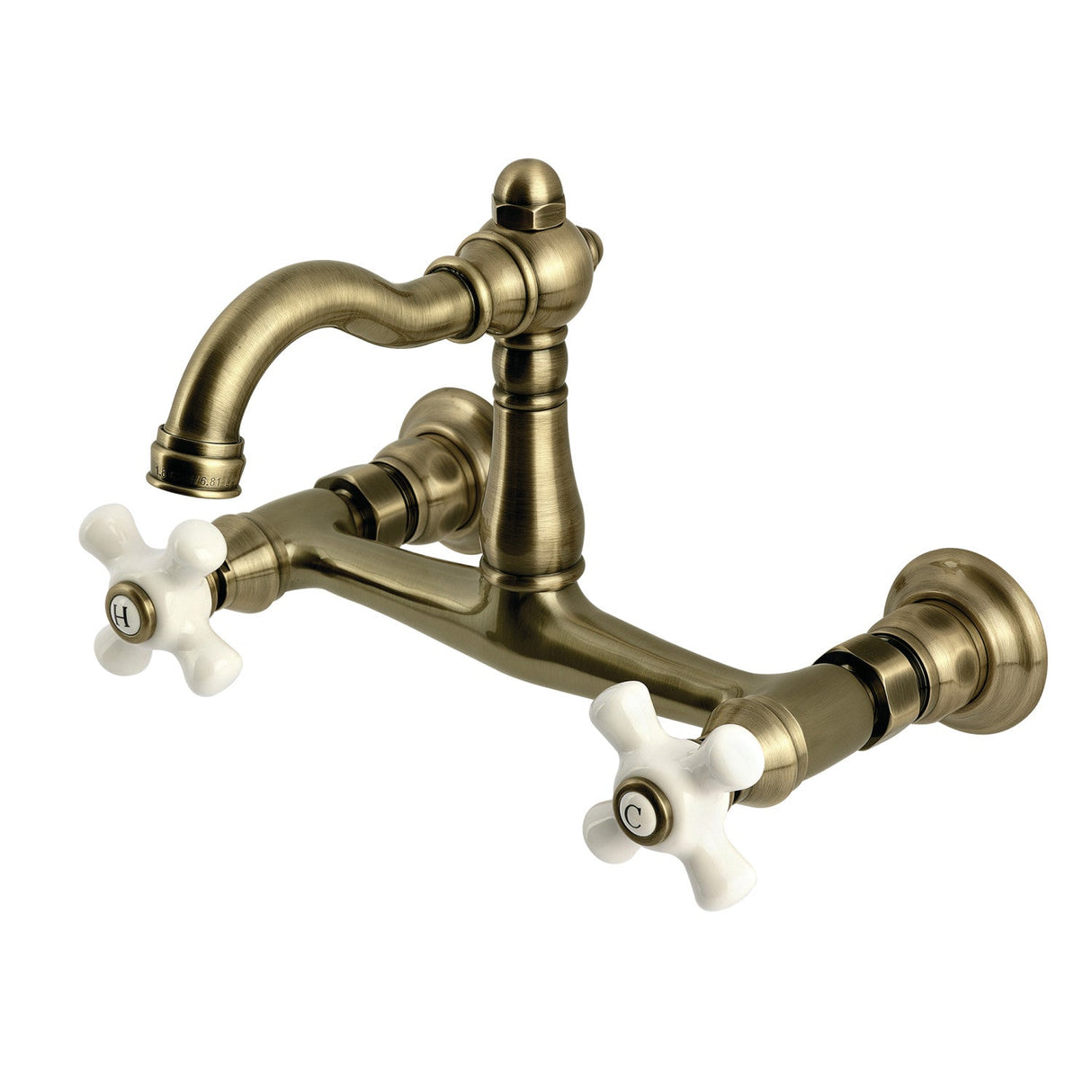 Vintage KS3253PX Two-Handle 2-Hole Wall Mount Kitchen Faucet, Antique Brass