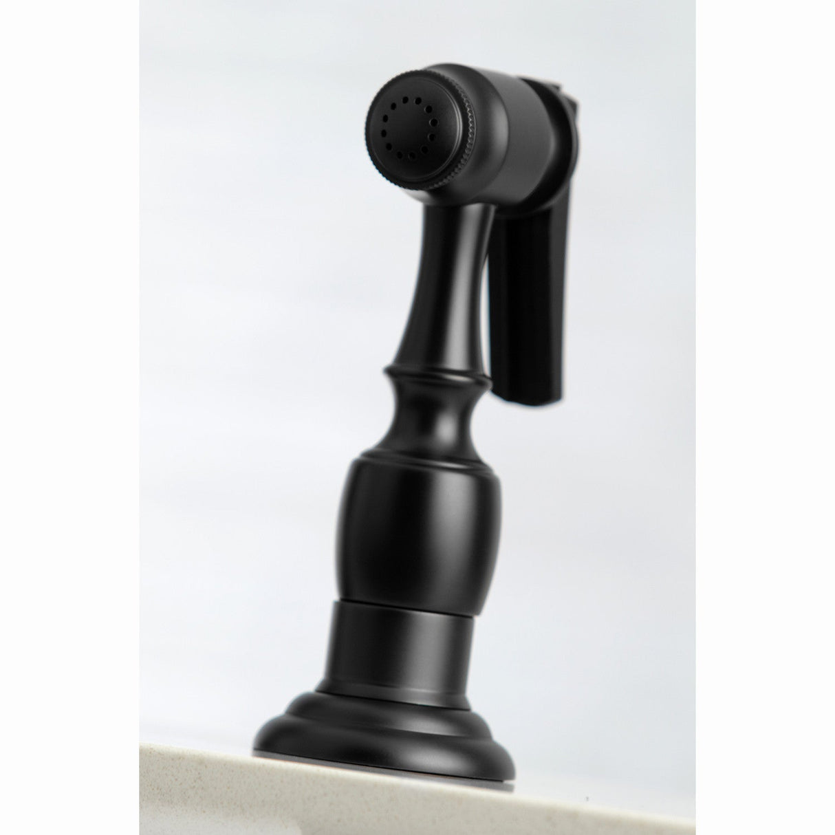 Restoration KS3270PLBS Two-Handle 4-Hole Deck Mount Bridge Kitchen Faucet with Side Sprayer, Matte Black