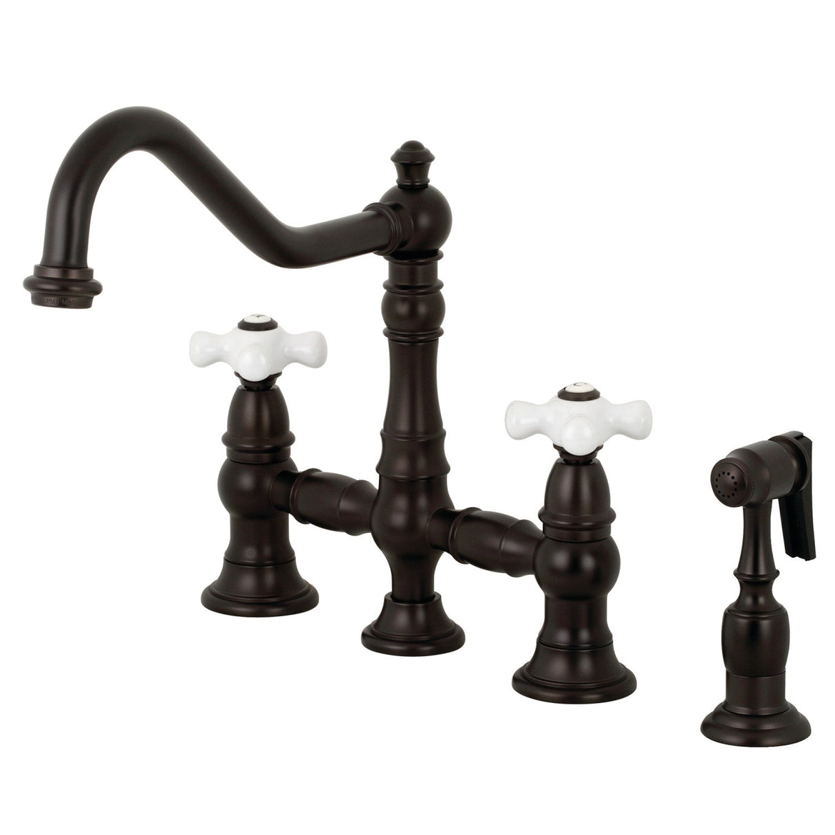 Restoration KS3275PXBS Two-Handle 4-Hole Deck Mount Bridge Kitchen Faucet with Side Sprayer, Oil Rubbed Bronze