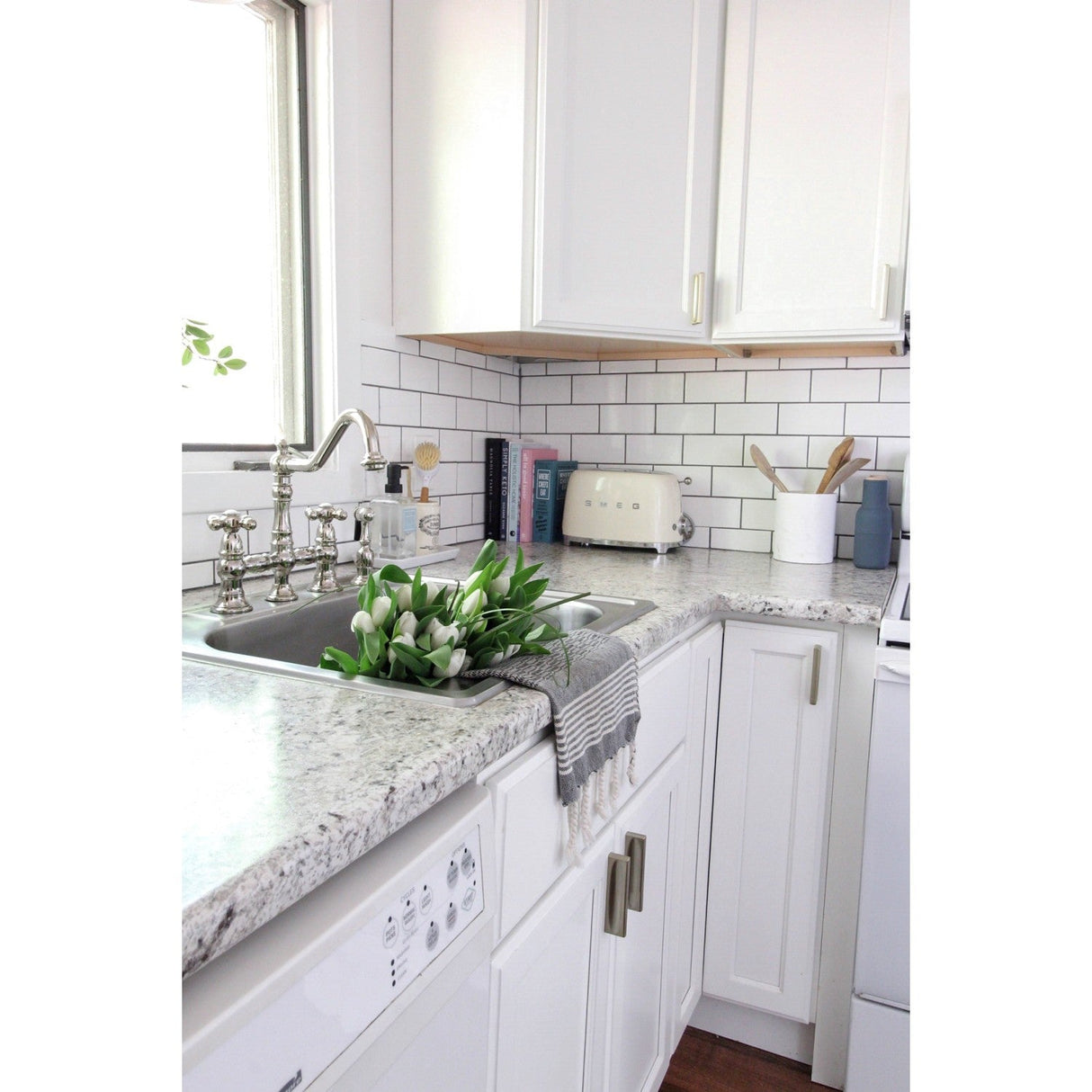 Restoration KS3276AXBS Two-Handle 4-Hole Deck Mount Bridge Kitchen Faucet with Side Sprayer, Polished Nickel