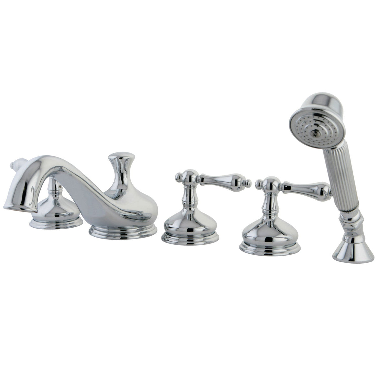 Restoration KS33315AL Three-Handle 5-Hole Deck Mount Roman Tub Faucet with Hand Shower, Polished Chrome