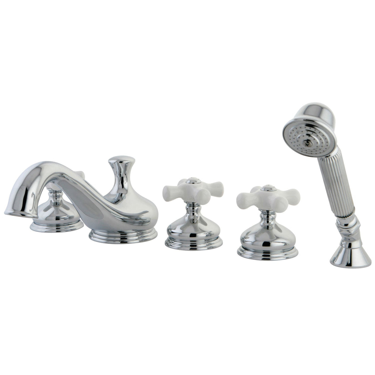 KS33315PX Three-Handle 5-Hole Deck Mount Roman Tub Faucet with Hand Shower, Polished Chrome