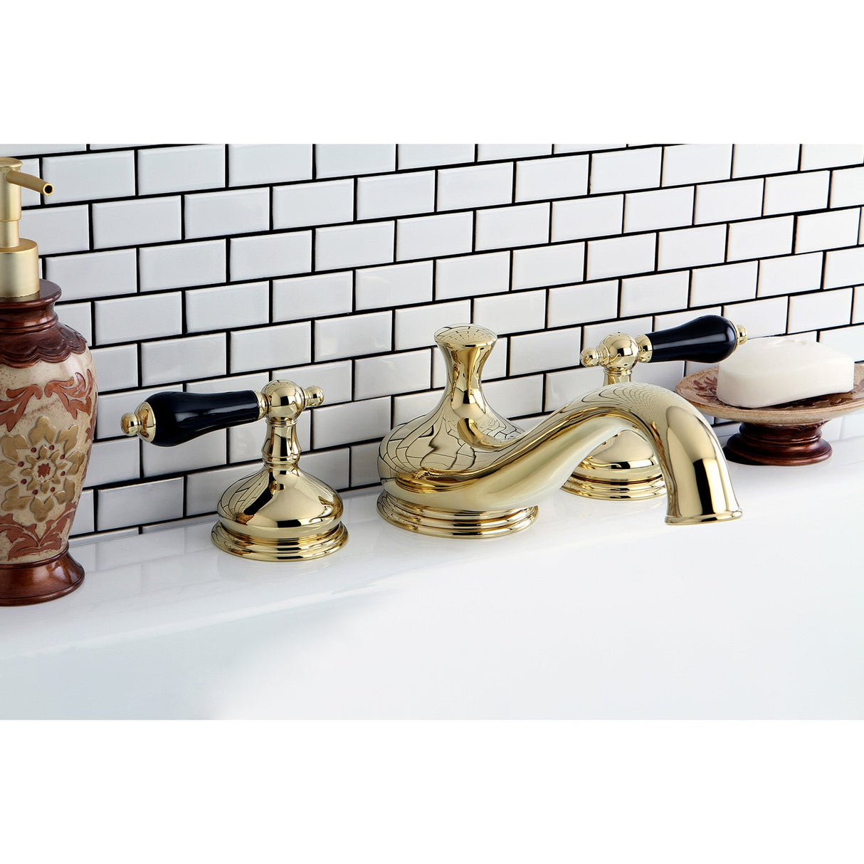 Duchess KS3332PKL Two-Handle 3-Hole Deck Mount Roman Tub Faucet, Polished Brass